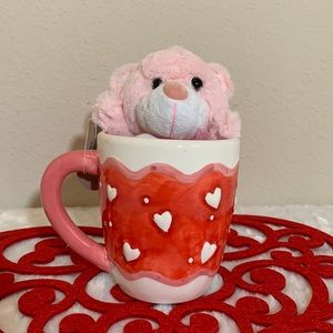 Valentine’s Day Amscan “Cuddle Club” Pink Teddy Bear & Valentine Mug, NWT